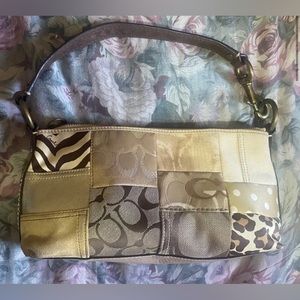 NWOT COACH Patchwork Safari Animal Print Brown Leather Shoulder Purse Bag 10814